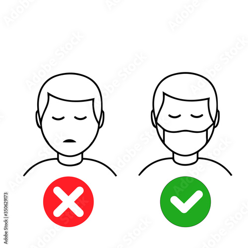 No Entry Without Face Mask or Wear a Mask Icon. Vector Image.