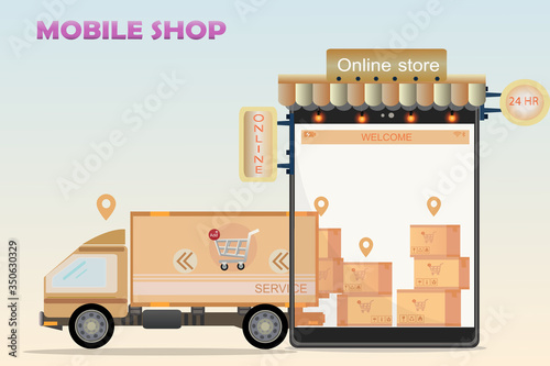 The colorful of vector creative shopping online new normal concept idea