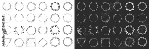 Wedding monograms and floral border, Wreath, Design for invitations.