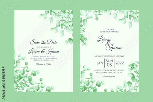 Beautiful premium wedding invitation card template set with floral frame 