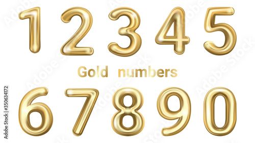 Golden vector numbers. Golden yellow metallic numbers.