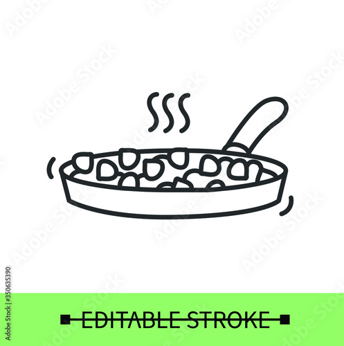 Roasted chickpeas line icon.Crispy fried chickpeas in the pan.Homemade healthy snacks. Diet and easy vegetarian meal .Isolated linear vector food illustration.Editable stroke

