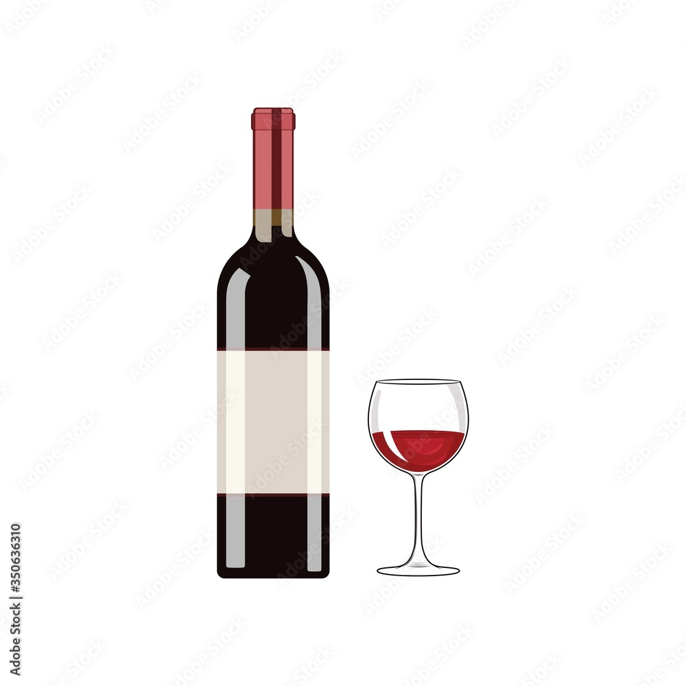 Wine bottle with wine glass. Alcoholic drinks set. Glass and bottle concept. Can be used for topics like restaurant, bar, pub, wine. Wine bottle with wine glass. Alcoholic drinks set. Glass and bottle concept. Can be used for topics like restaurant, bar, pub, wine.