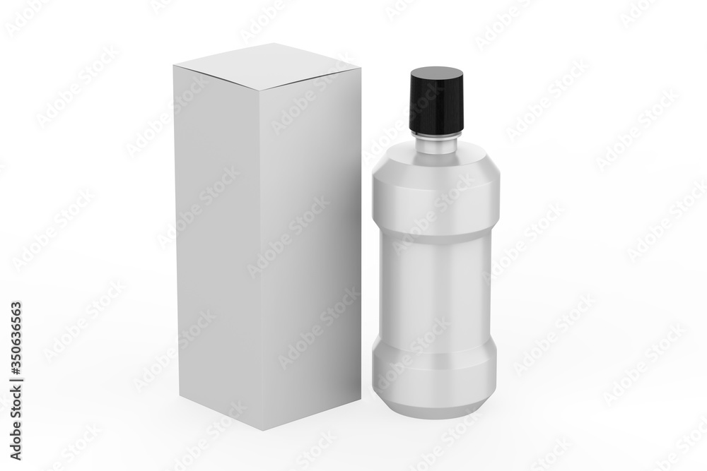 Metallic Plastic Bottle with box Mock up isolated on white background. 3d illustration Metallic Plastic Bottle with box Mock up isolated on white background. 3d illustration