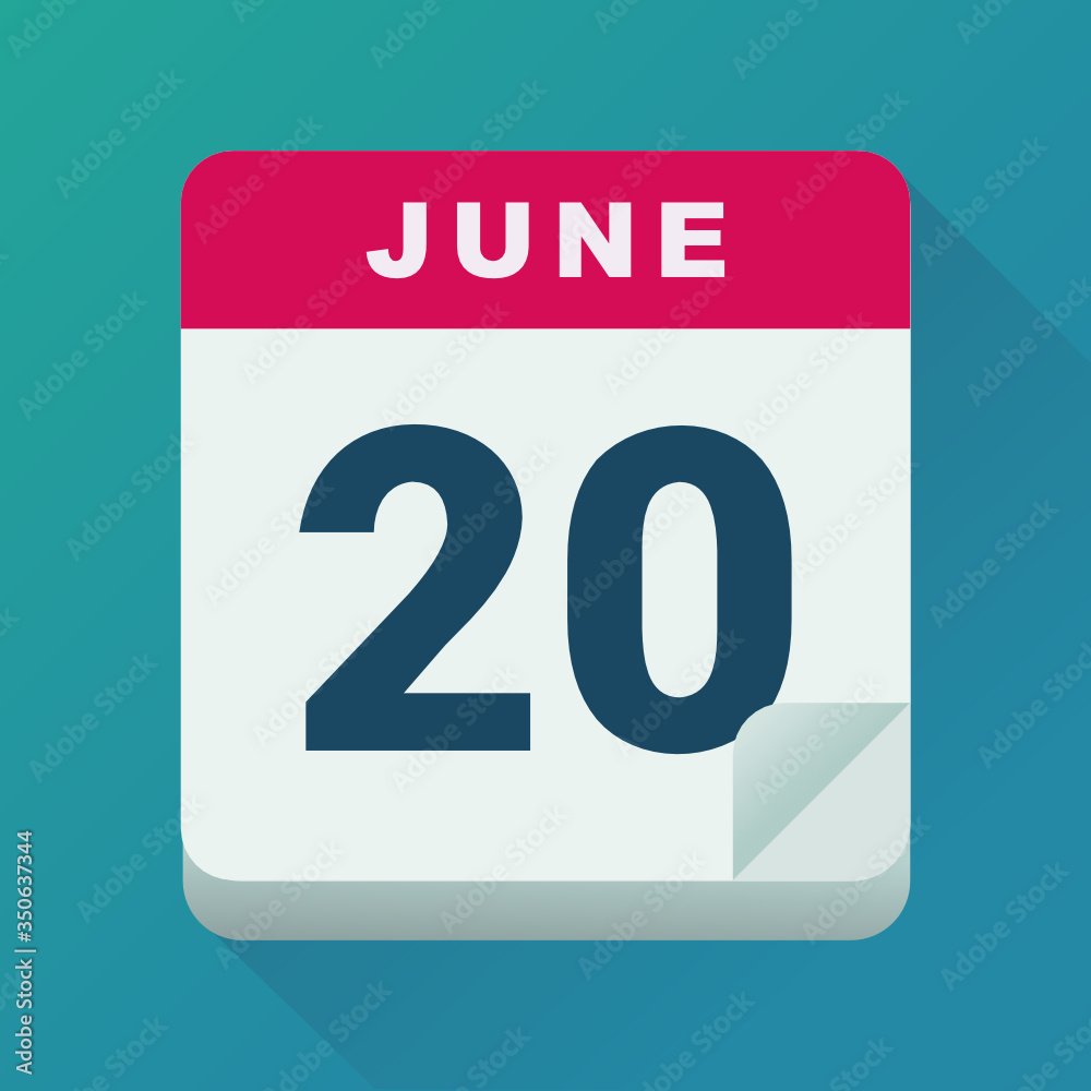 June 20 calendar, day of summer solstice (flat design) June 20 calendar, day of summer solstice (flat design)