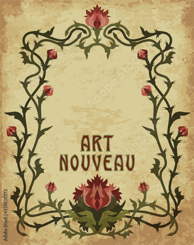 Old floral art nouveau frame, vector illustration