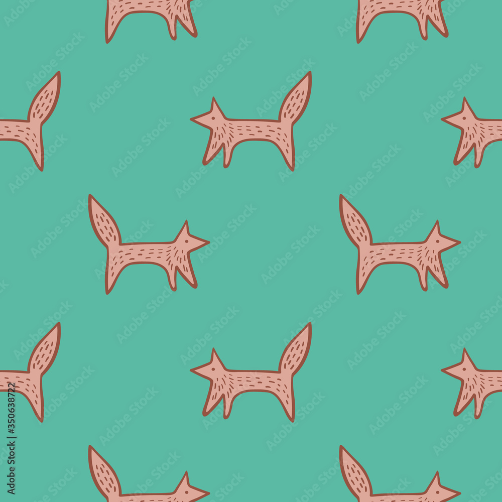 Seamless pattern with doodle foxes in simple scandinavian style. Vector illustration.