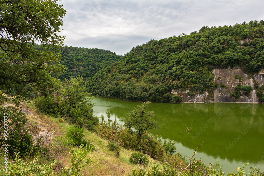 Meandre of Ter river before uncoiling in the Sau reservoir, Osona, Catalonia, Spain