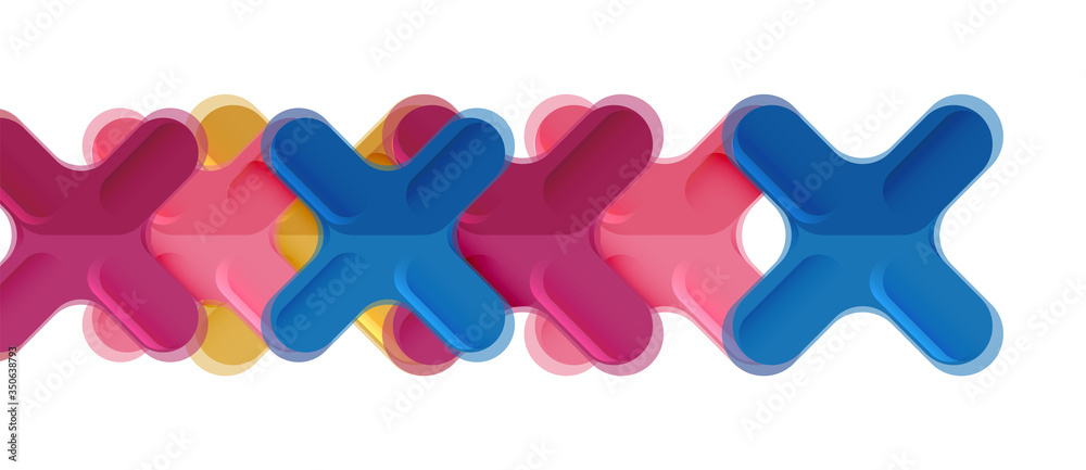 Glossy multicolored plastic style cross composition, x shape design, techno geometric modern abstract background. Trendy abstract layout template Glossy multicolored plastic style cross composition, x shape design, techno geometric modern abstract background. Trendy abstract layout template