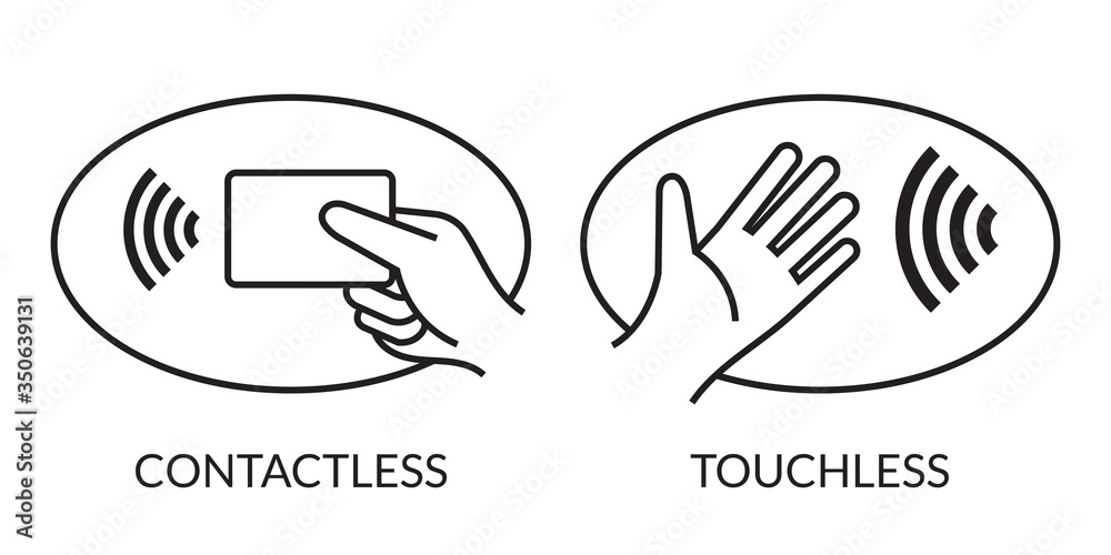 Contactless Payment and Touchless Logos, Wireless Communication Technology, New Normal Contactless Payment and Touchless Logos, Wireless Communication Technology, New Normal