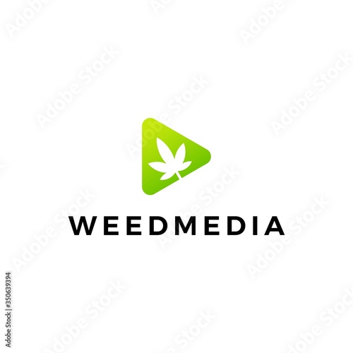 cannabis leaf weed media play button logo vector icon illustration