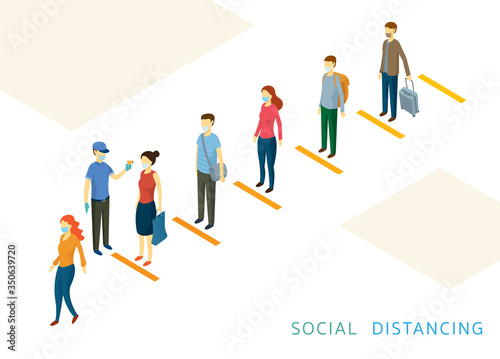 Social Distancing, People in a Row or Line, Prevention of Coronavirus Covid-19