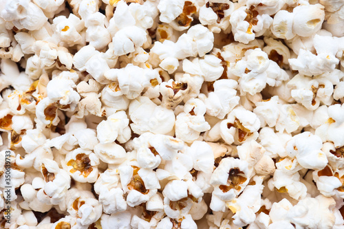 popcorn background texture. Top view, close-up, flat lay