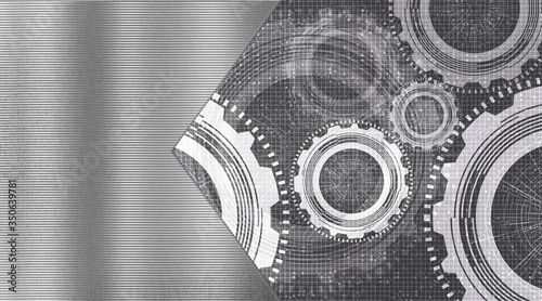 Gray Technical Gears wheel and Cock on Dark Gray steel Background,vector