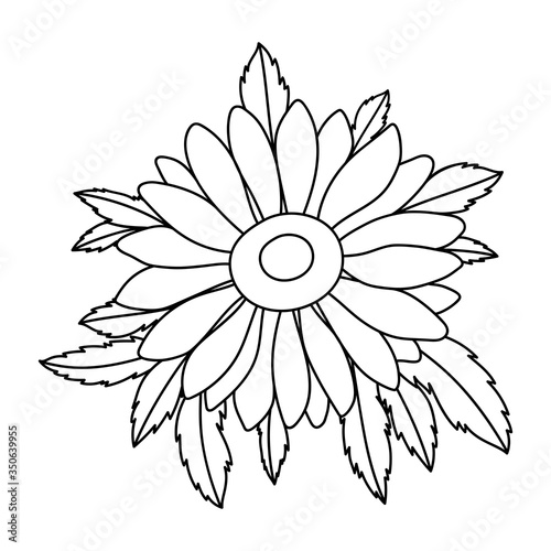 Hand drawing chamomile flower for greeting card, invitation, Henna drawing and tattoo template. Vector illustration