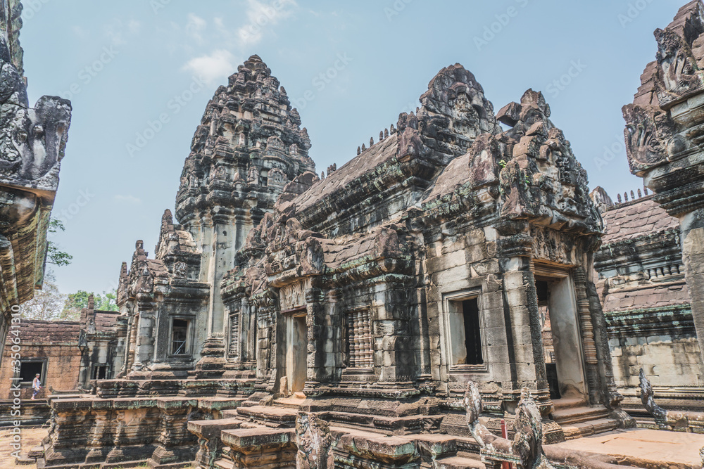 Ancient Angkor Wat Ruins Panorama. Banteay Srei Temple. Siem Reap, Cambodia 