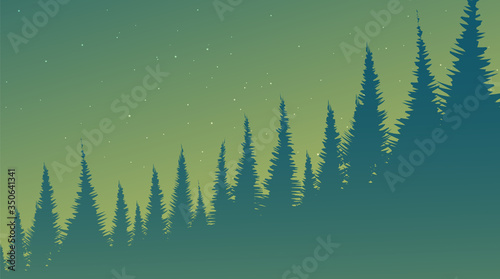 Green Foggy Pine Forest,landscape background,imagination concept design.