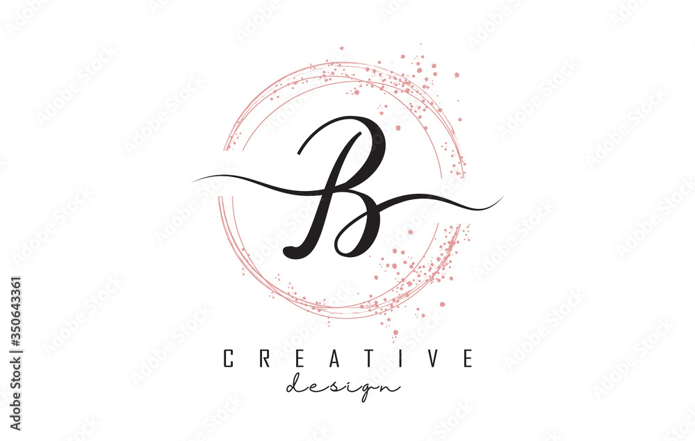Sparkling circles and dust pink glitter frame for handwritten B letter logo. Sparkling circles and dust pink glitter frame for handwritten B letter logo.