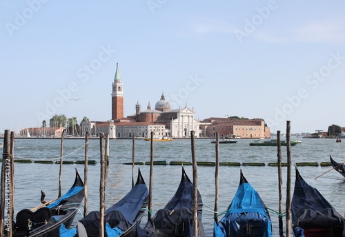 Resting gondols looking at Venice