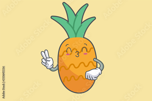 Wallpaper Mural KISS, FLIRTY, SMILING EYE Face Emotion. Peace Hand Gesture. Pineapple Fruit Cartoon Drawn Mascot Illustration. Torontodigital.ca