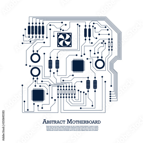 Abstract motherboard, microprocessor, diodes. Vector graphics