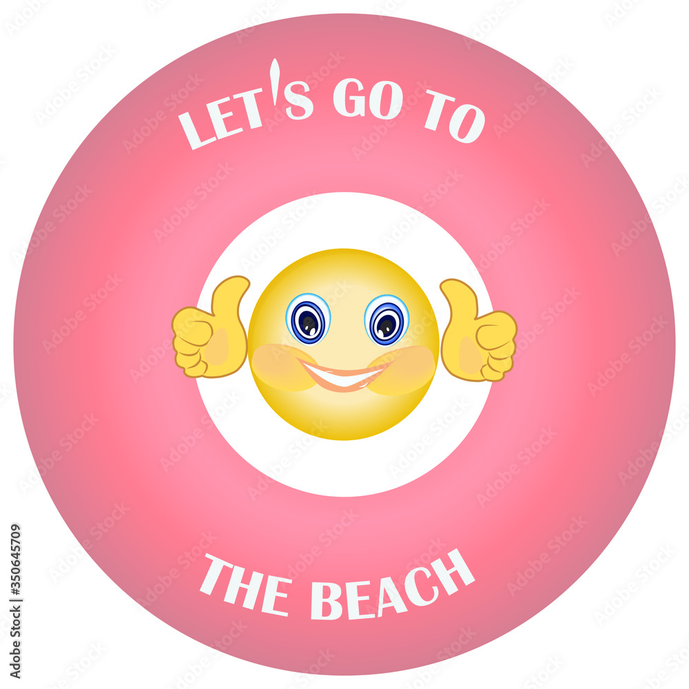 Swimming ring and cheerful smiley - isolated on white background - vector. Summer rest. Let's go to the beach. Swimming ring and cheerful smiley - isolated on white background - vector. Summer rest. Let's go to the beach.