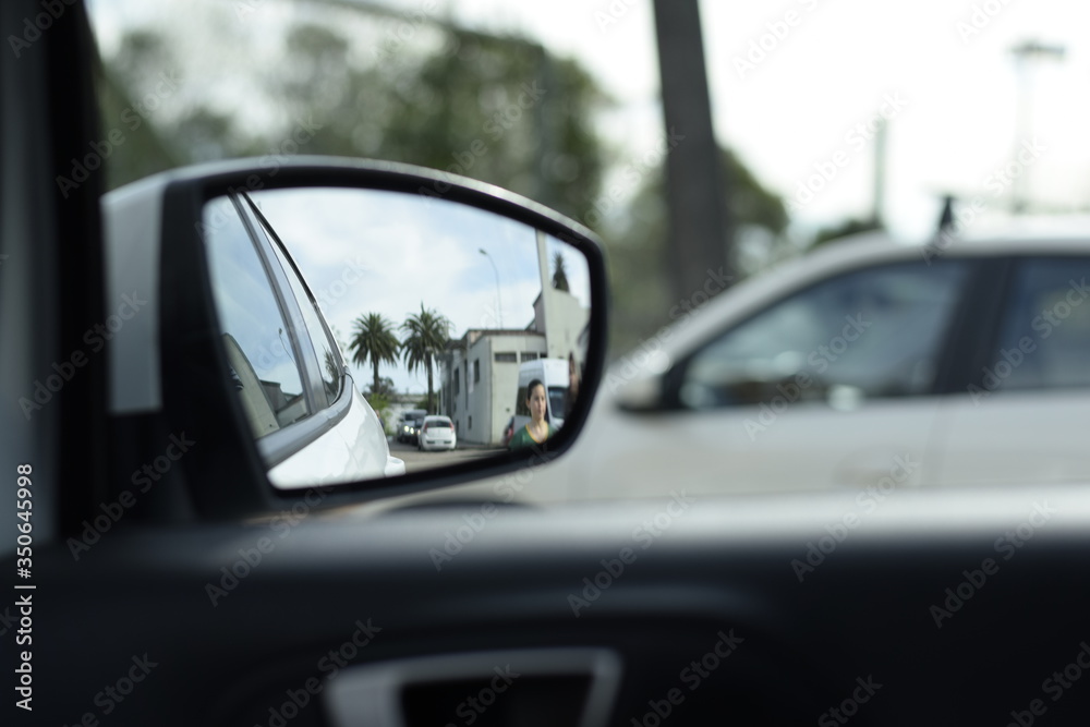 rear view mirror: car, mirror, road, view, driving, speed, rear, reflection, travel, auto, transportation, drive, vehicle, rearview, highway, traffic, motion, side, automobile, sky, window, landscape,