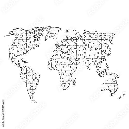 World map from black pattern from composed puzzles. Vector illustration.