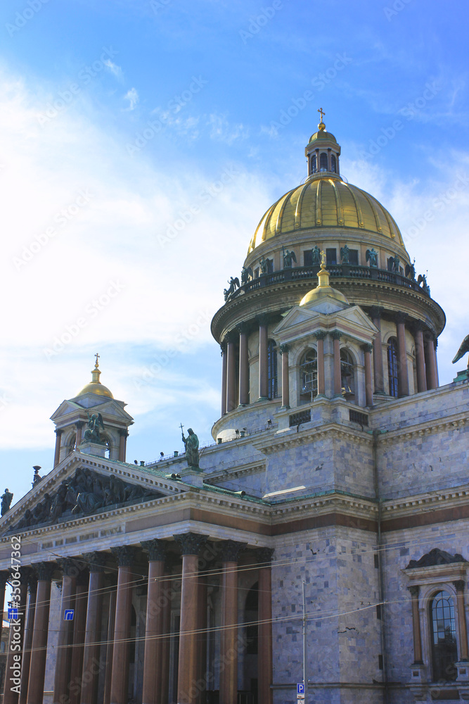 Saint Isaac's Cathedral scenic view in St Petersburg, Russia. Christian church decorative architecture, famous religious landmark view