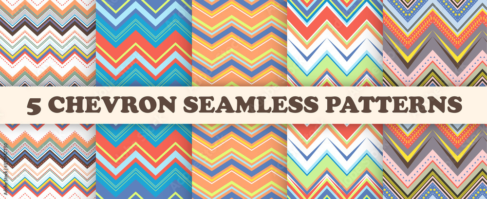 Set of colorful chevron seamless pattern. Fabric texture background. Set of colorful chevron seamless pattern. Fabric texture background.