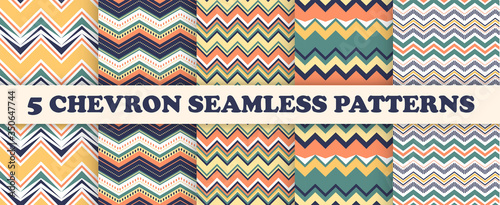 Set of colorful chevron seamless pattern. Fabric texture background.