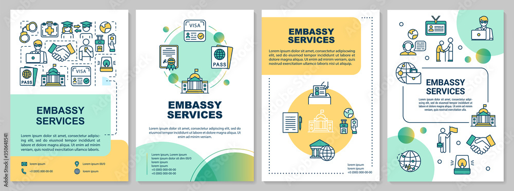 Embassy service brochure template. Immigration permission. Flyer, booklet,  leaflet print, cover design with linear icons. Vector layouts for magazines,  annual reports, advertising posters Stock Vector | Adobe Stock