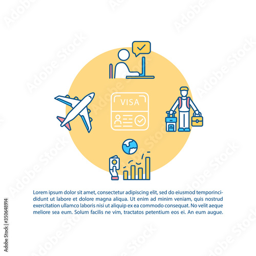 International traveling concept icon with text. Application for visa approval. Worldwide trip. PPT page vector template. Brochure, magazine, booklet design element with linear illustrations