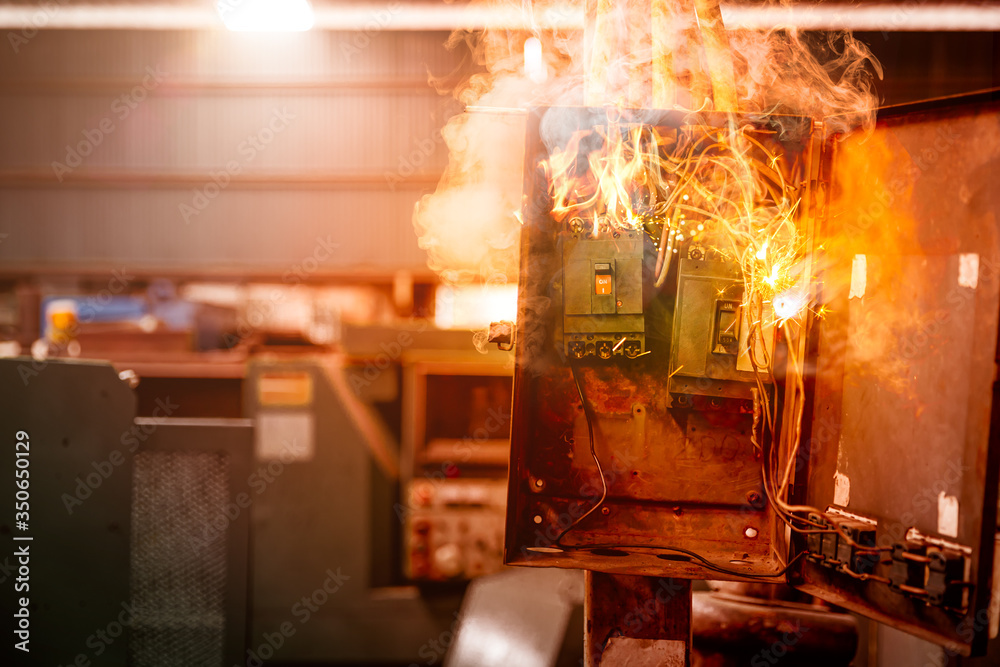 Electricity breaker overload short circuit, Old grunge messy fuse box