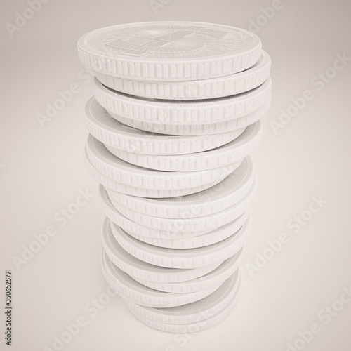 3d rendering, 3d illustration. A high stack of gold coins on a white background.