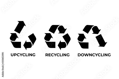 Recycle, upcycle, downcycle symbol isolated on white background. photo