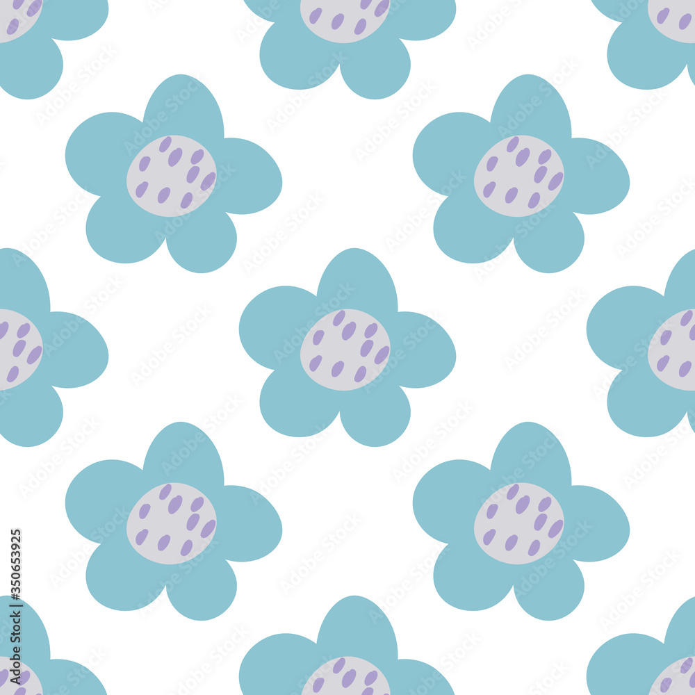 Cute cartoon polka dot flowers in flat style seamless pattern. Floral childlike style background. Vector illustration. Cute cartoon polka dot flowers in flat style seamless pattern. Floral childlike style background. Vector illustration.