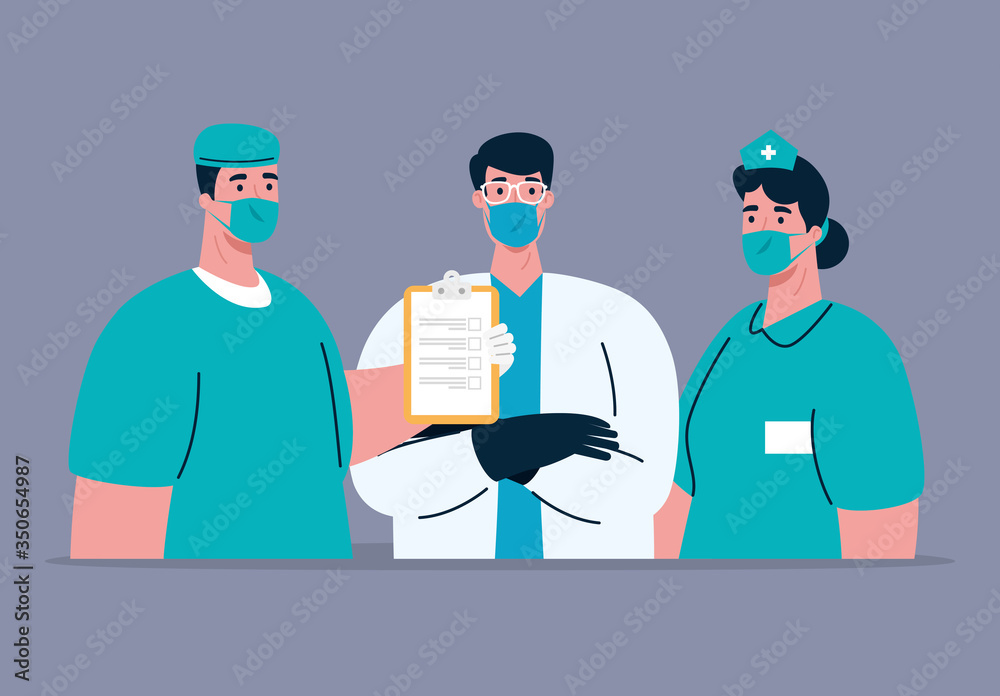 staff medical using face mask during covid 19 pandemic vector illustration design
