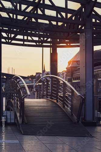 Human Bridge Beauty Hamburg city  in sunset 