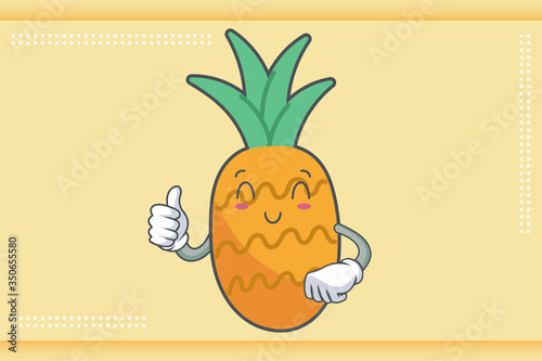 Wallpaper Mural SMILING, HAPPY, RELIEVED Face Emotion. Thumb Up Hand Gesture. Pineapple Fruit Cartoon Drawn Mascot Illustration. Torontodigital.ca
