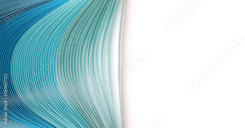 Abstract blue and turquoise color strip wave paper horizontal background.