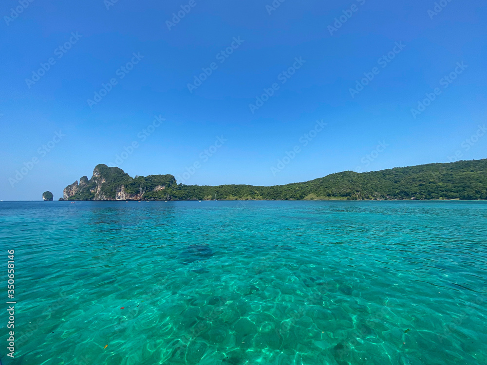 Fototapeta premium wonderful turquoise water in Tonsai bay, Phi Phi Islands, Krabi, Thailand.