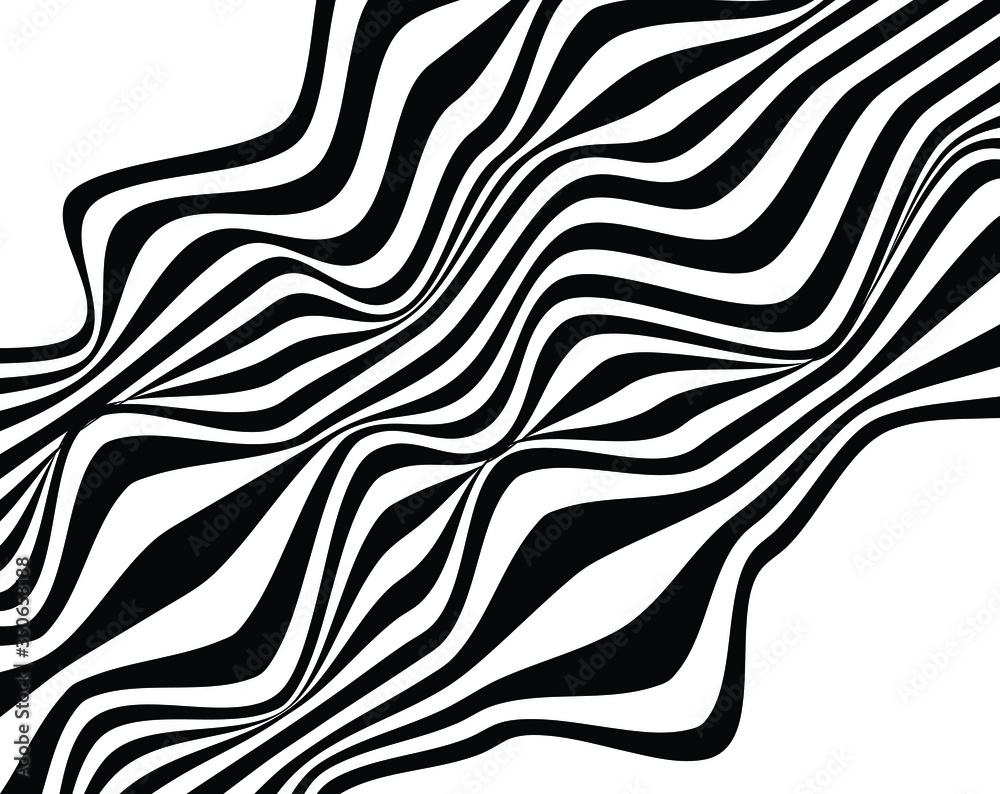 Obraz premium Line art optical art. Psychedelic background. Monochrome background. Optical illusion style. Black dark background. Modern pattern. Abstract graphic texture. Graphic ornament. Vector template