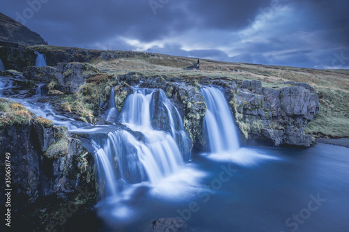 Panorama sunset at the Kirkjufell in Iceland