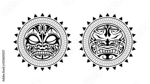Polynesian style Tattoo design. Polynesian style mask. Isolated round tattoo vector.