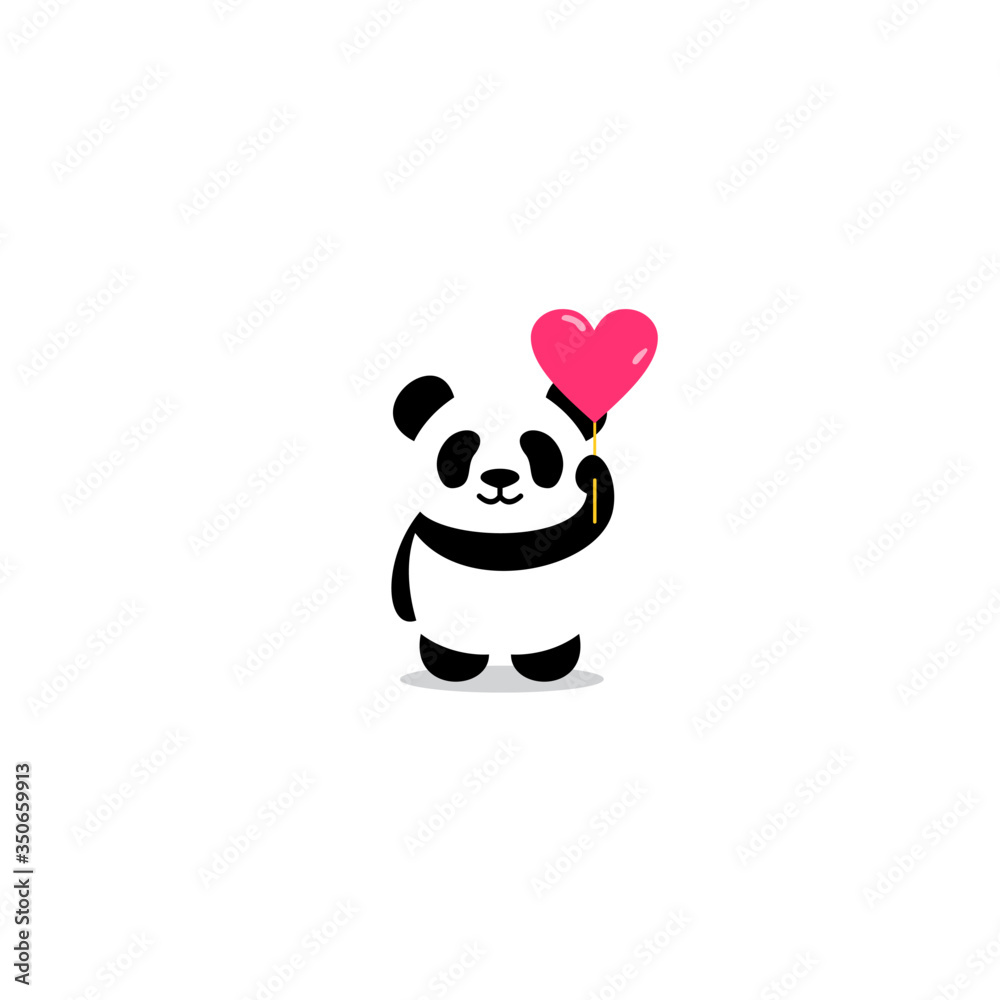 Cute panda with heart balloon cartoon icon, vector illustration ...