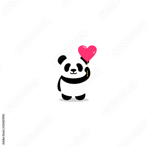 Cute panda with heart balloon cartoon icon, vector illustration