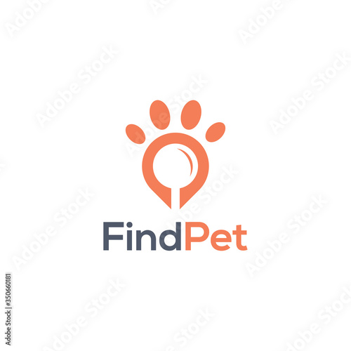 Vector paw and map pointer logo combination. Pet and gps locator symbol or icon vector illustration.