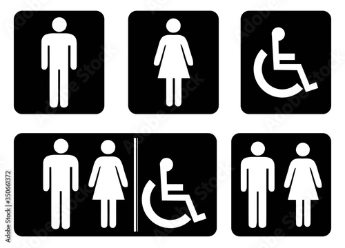 Washroom sign - restroom symbol. Male Washroom Icon, Female Washroom Icon collection in black background drawing by illustration