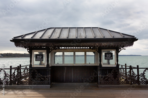 Shelter on the pier with sea or ocean in the background